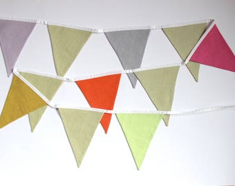 Linen Christmas Party Pennant Garland, Fabric Flag Garland, Summer Garden Party Banner, Rainbow Fabric Bunting,Colorful Kids Room Wall Decor