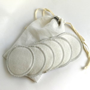 Organic Hemp & Cotton Breastfeeding Pads or Facial Rounds, Reusable, Eco-Friendly, Set of 6/ 8/10 with Linen Bag, Organic, Soft, Zero Waste