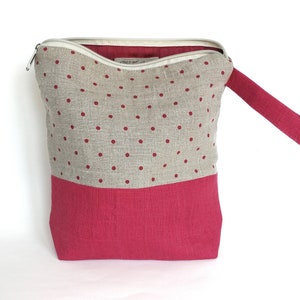 Lino con stampa a pois: Borsa media da lavoro a maglia - Borsa per progetti di lavoro a maglia - Custodia piccola per organizzare il filato - Borsa per uncinetto con cerniera - Borsa per calzini/portaoggetti