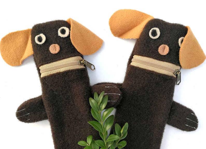 Brown & Dark Denim Puppy Pencil Case, Cute Puppy Kids Pen Organizer, School Supplies Pen Pouch, Children Pencil Box, Dog Shape Gift Idea image 9