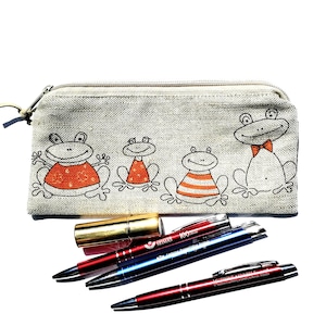 Linen Pencil Case, Kids Small Zippered Pen Pouch, Pocket Toiletry Case, Make Up Case, Cosmetic Case, Girls Boys Back To School Supplies Frog