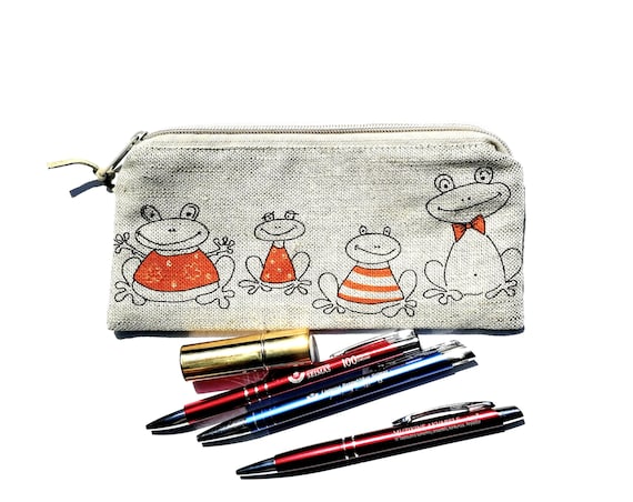 Linen Pencil Case, Kids Small Zippered Pen Pouch, Pocket Toiletry Case,  Make up Case, Cosmetic Case, Girls Boys Back to School Supplies Frog 