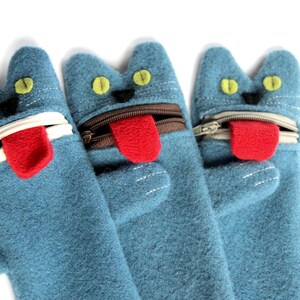 Étui à crayons chat, Organiseur de stylos chaton en laine à fermeture éclair, Étui à crayons bleu, Pochette rembourrée pour stylos, Fournitures pour garçons et enfants pour la rentrée des classes, Étui au crochet