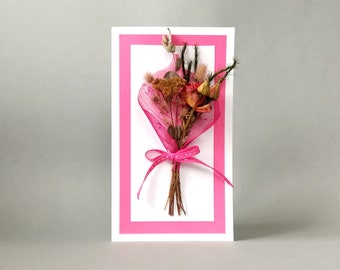 Real Dried Flowers Double Postcard- Handmade Preserved Flower Cards- Botanical Envelope for Money-  Blank Greeting Card- Herbarium Gift Card