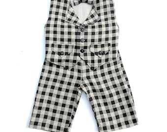 Nice Holiday Outfit - Black and Gray Linen Baby Boy Suit - Retro Toddler Baptism/ Wedding Outfit - Formal Wear - Linen Pants, Vest Set