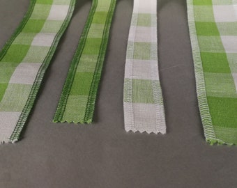 Green/White Checkered Linen Ribbon, Rustic Fabric, Baby Celebrations, Ribbon for Crafts, Gift Box Memory Wrap,Gifts, Weddings,Floristic Tape