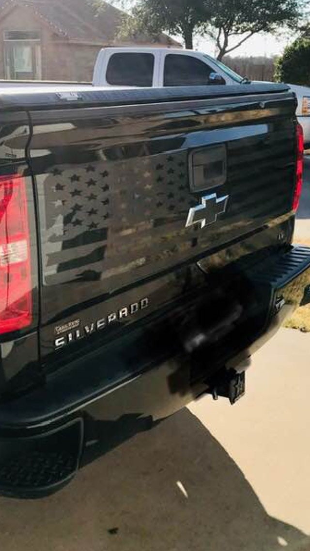 2014 - 2018 Chevy Distressed American Flag Tailgate Center Decal - 61x16