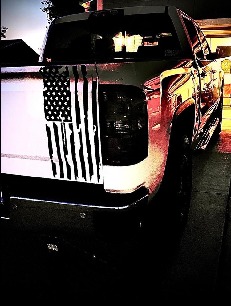 Vertical Distressed American Flag Tailgate Decal