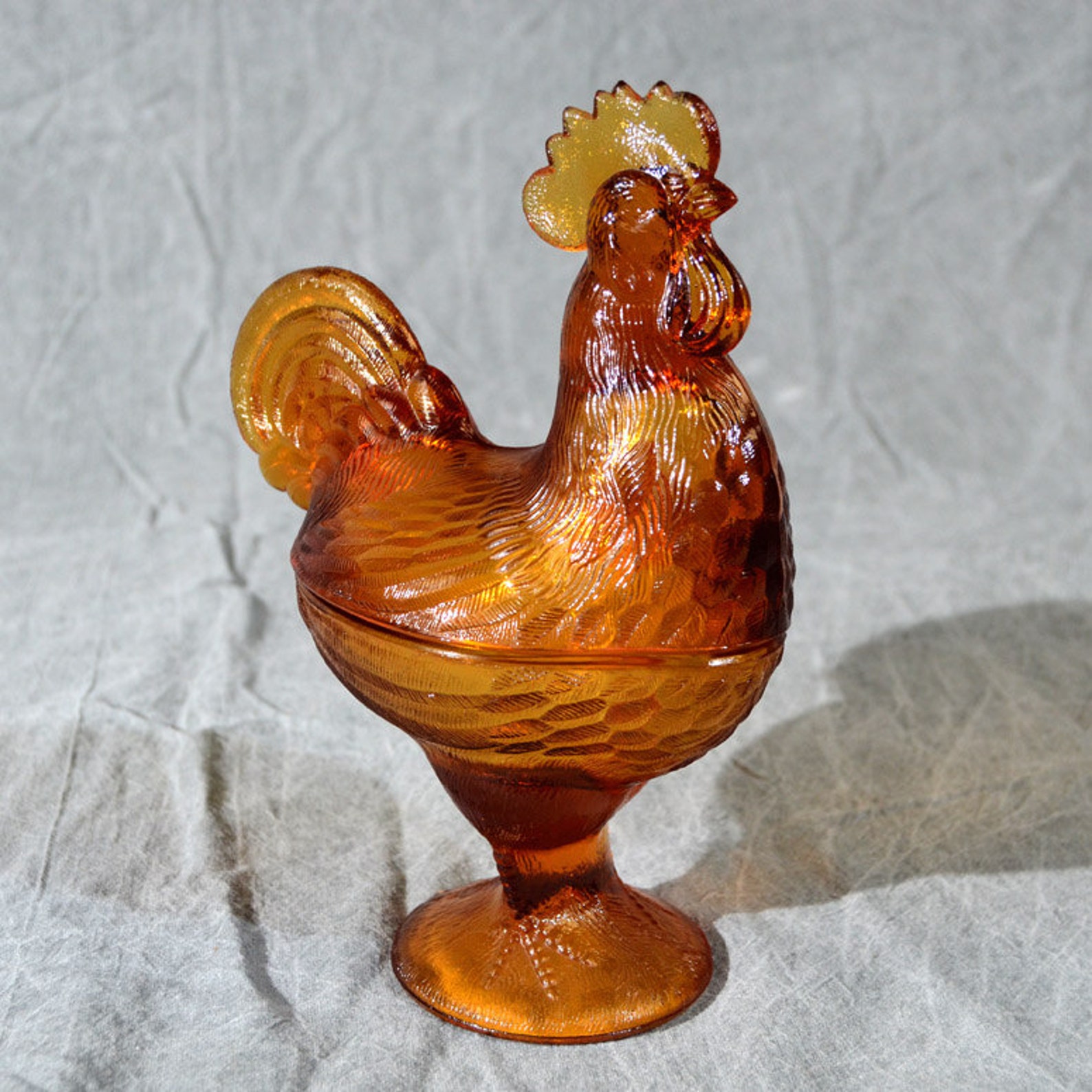 L. E. Smith Amber Glass Rooster Footed Covered Candy Dish Etsy
