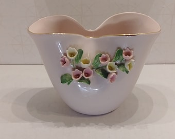 Vase double rose Lefton avec bordures dorées