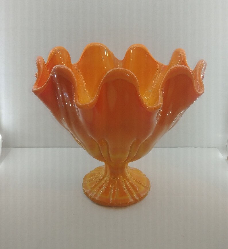 L.E. Smith Bittersweet Orange Glass Retro Compote Pedestal Etsy