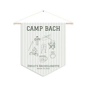 Aanpasbaar gestreept Camp Bach-wimpelbord - Decor vrijgezellenfeest
