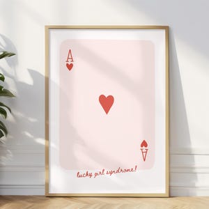 Arte de parede para cartas de baralho "Sorte de Garota" com a Síndrome de Ás, download digital em PNG, decoração de cartão motivacional para impressão, presente artístico com citação positiva para ela