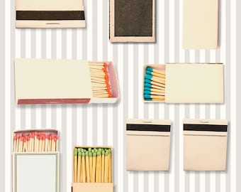 Customizable Matchbook Art Canva Template, Editable Vintage Matchbook Collage, Printable Retro Matchbook Decor, 4 Background Options