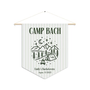 Aanpasbaar gestreept Camp Bach-wimpelbord - Decor vrijgezellenfeest