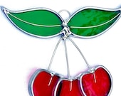 Stained Glass Red Cherries Suncatcher