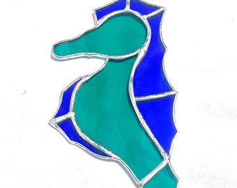 Stained Glass Teal/Blue Seahorse Suncatcher