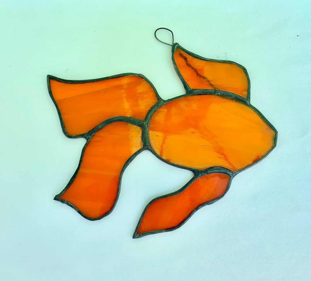 Stained Glass Orange Fish Suncatcher Etsy