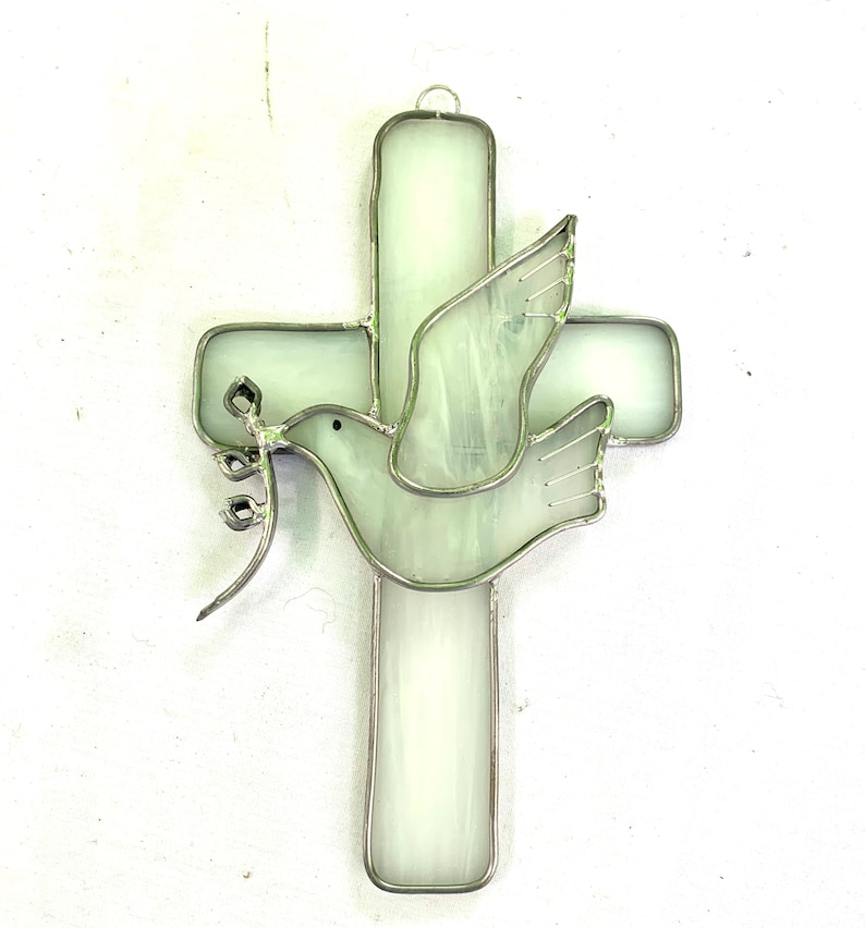 Stained Glass Cross With White Dove Suncatcher - Etsy