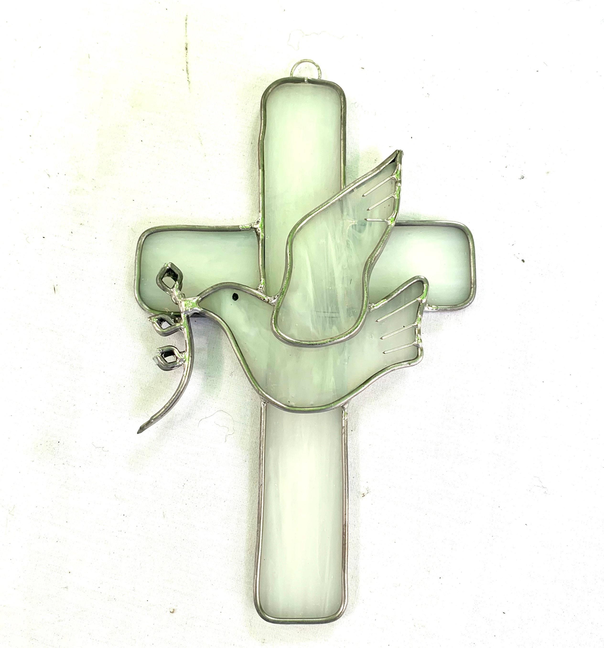 Stained Glass Cross With White Dove Suncatcher - Etsy