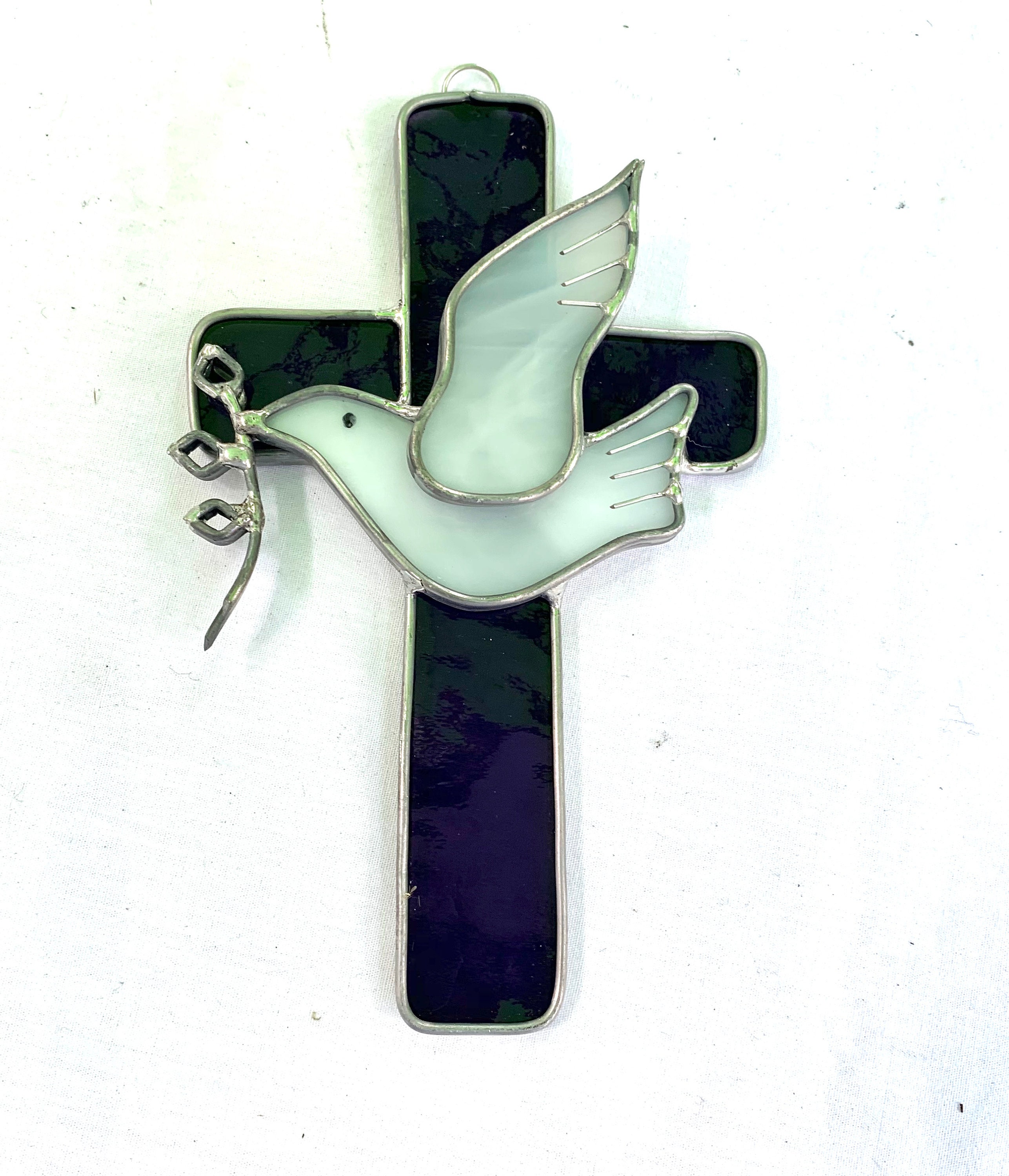 Stained Glass Cross With White Dove Suncatcher - Etsy