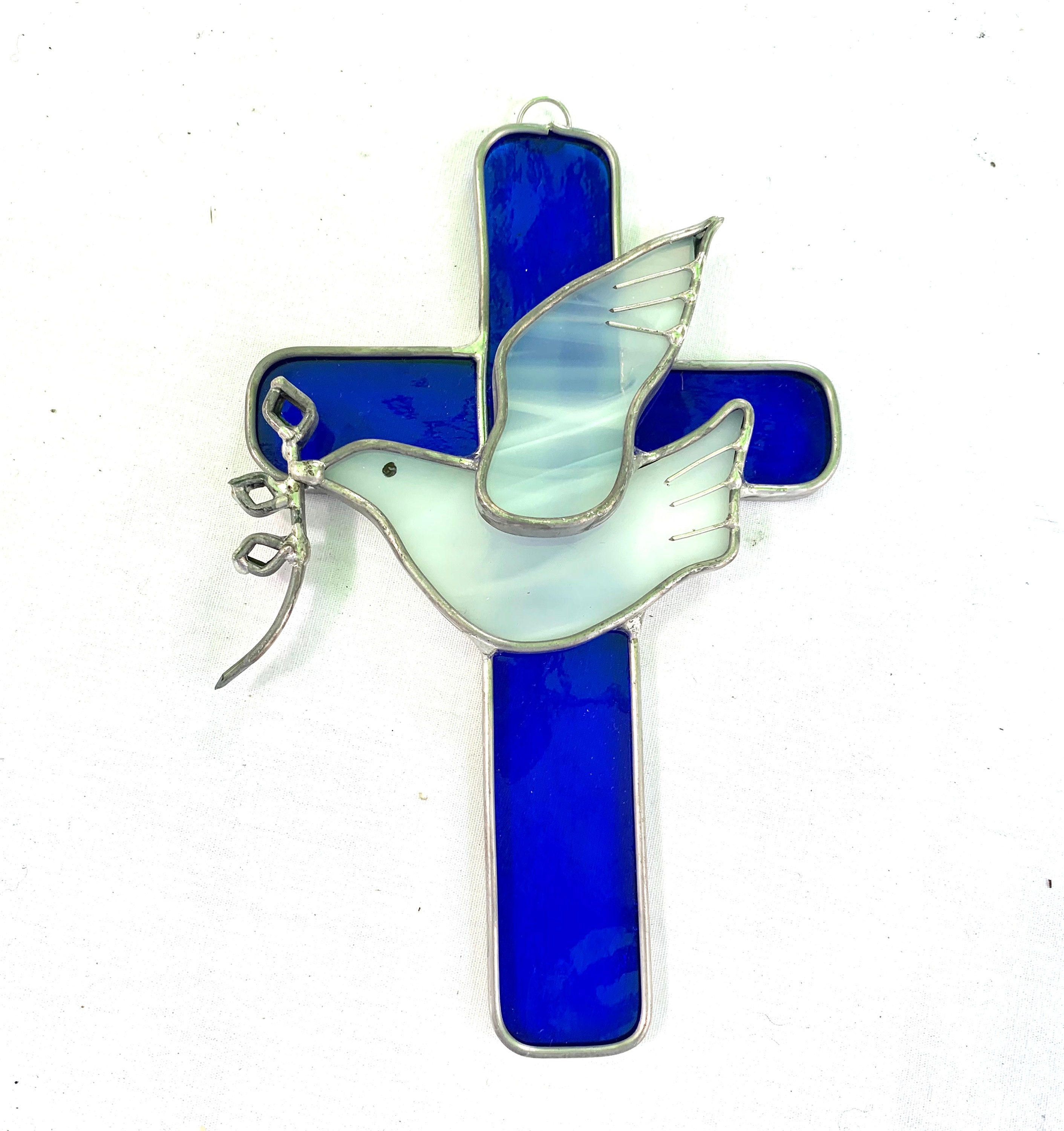Stained Glass Cross With White Dove Suncatcher - Etsy