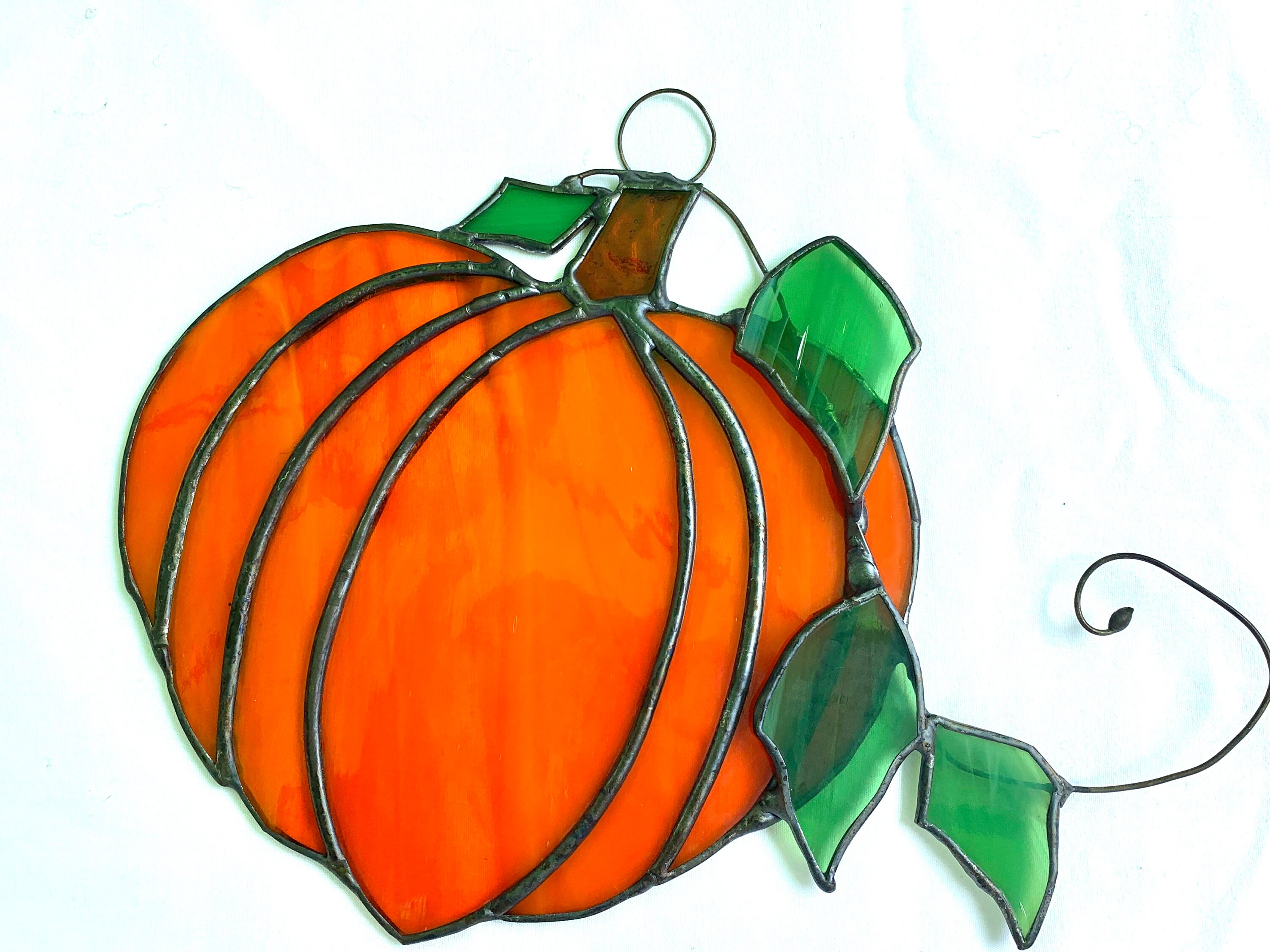 Stained Glass Orange Pumpkin Suncatcher Etsy