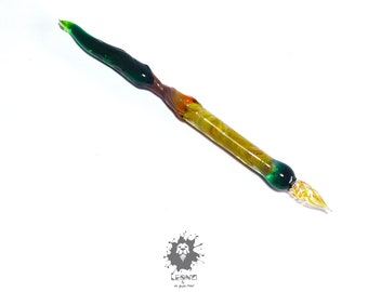 Pluma de vidrio hecha a mano: Escultura de árbol verde, pluma caligráfica para firma.