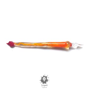 Stylo trempette en verre, art fonctionnel, écrivains, stylo rouge, élément feu, feu orange, instruments d'écriture, stylo de mariage, cadeau pour lui