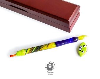 Glass dip pen , Fountain pen, funny monster , calligraphy lover