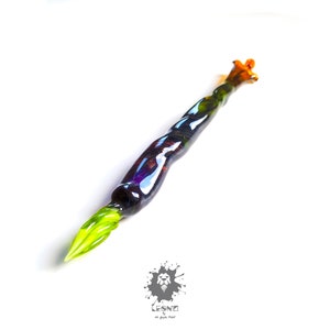 Pluma de inmersión de vidrio, cristal de Murano, instrumentos de escritura, arte funcional, pluma de caligrafía, tema malvado, pluma del diablo