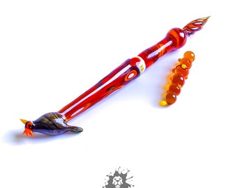 Glass Dip Pen, Murano Glass, writing instruments, Functional art, calligraphy pen, space black , torso pen , glass sculpture