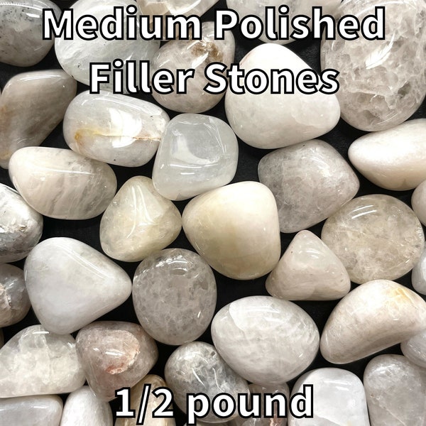 Polished Decorative Stones for Terrariums, Aquariums. Succulent Top Dressing, vases, etc. 1/2 lb bag, white/light colos (medium).