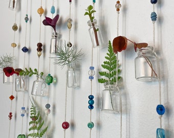 Hanging Propagation Vases. Plant Propagation Suncatcher. Tiny Hanging Vases for flowers, home decor. Glass Bottle Wind Chimes.