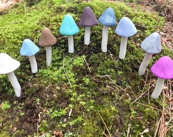 Miniature Mushrooms Plant Accessory. Decorative mushroom plant spike for terrarium, fairy garden, or planter. (Mixed colors)