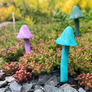 Miniature Mushrooms Plant Accessory. Decorative mushroom plant spike for terrarium, fairy garden, or planter. (&quot;Color Swirl&quot;, Set of 3).