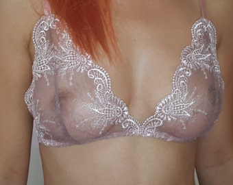 Bra, handmade lace bra, sexy lingerie, wedding, triangle lace bra, soft bra, tulle