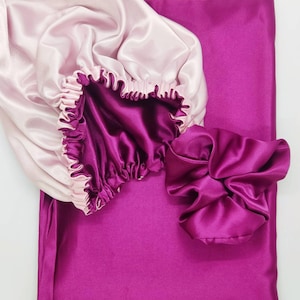 Satin hair bonnet scrunchie pillowcase set