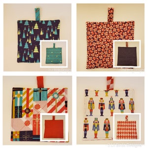 Potholders in a luxurious Christmas fabric from the Night of the Nutcracker collection by Paintbrush Studio Fabrics.
