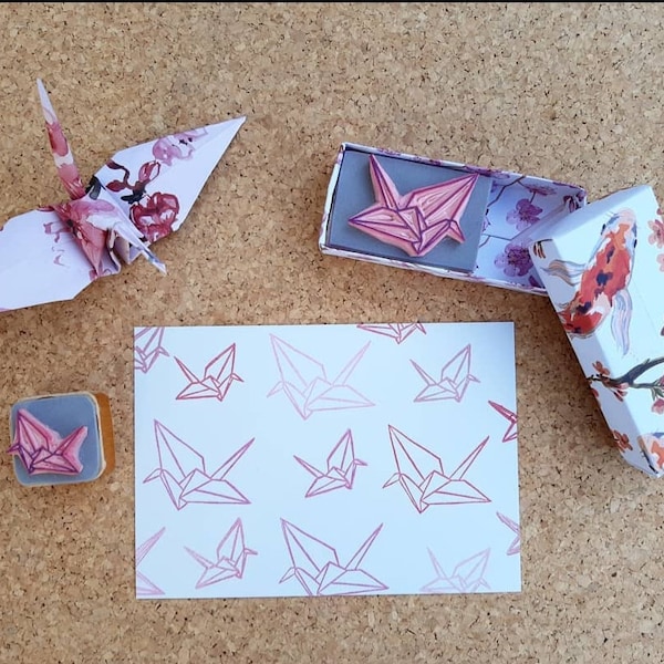 Handgeschnitzte Stempel,  Origami Kranich