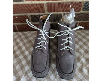 bequeme Ansicht Grau Wildleder Schnür Reißverschluss Ankle Boots Flache Lug Sohle Damenschuhe