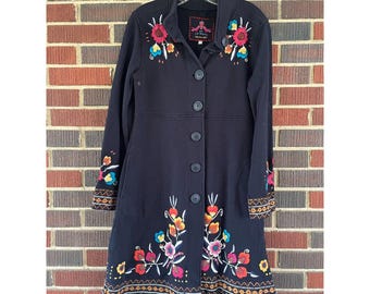 Ausgezeichneter Zustand Johnny war JW Los Angeles EMBROIDERED Blumenmantel