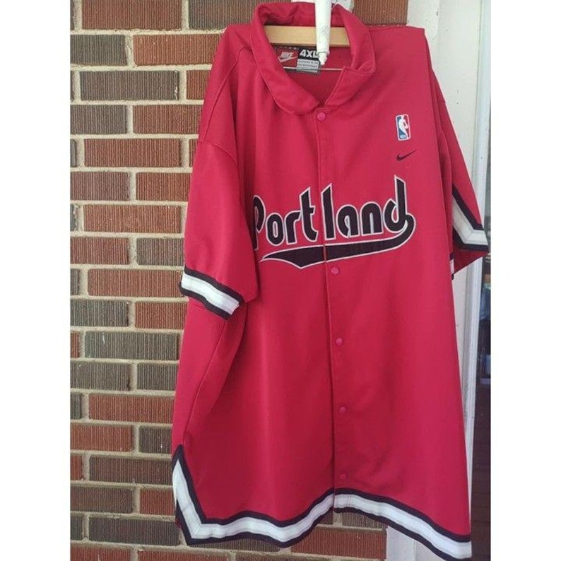 Nike NBA Portland Trail Blazers Button Up Shirt 4XL Mens Red jersey image 1