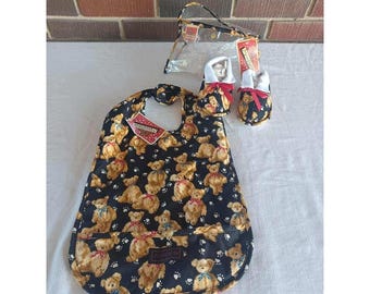 Elster Kinder Teddybär Bib Hausschuhe Set Klar Beutel Baby Kleinkind Geschenk