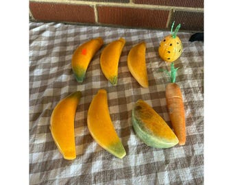 Set mit 8 Dekorativen Stein Obst und Gemüse Schnitzereien Bananen Karotte Ananas