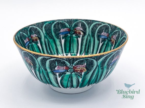 Chinese Bok Choy & Butterfly Porcelain Bowl and Spoon
