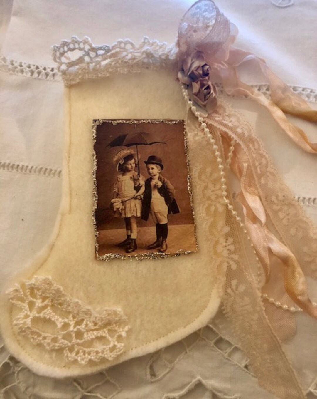 White Felt Christmas Stocking/tree Ornament/room Decor/ Gift/stocking