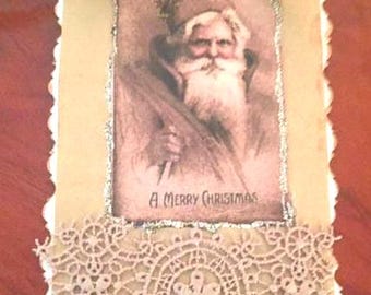 Vintage Santa Tag/Junk Journal/Gift Topper/Tree Ornament