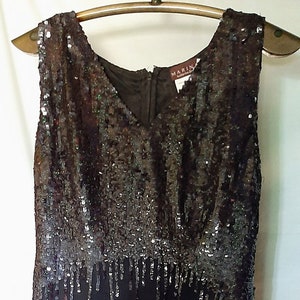 Vintage black Mariana sleeveless, floor length lined dress with sequined bodice in excellent condition,  size says 14
