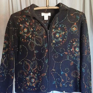 BECHAMEL PL 100% wool embroidered zip up jacket in excellent condition.   Armpit to armpit is 22".  Length is 21".